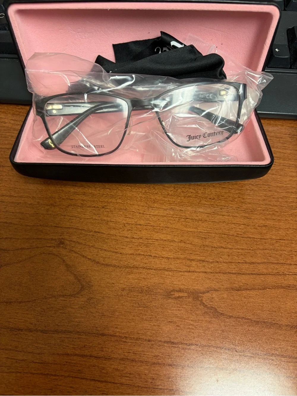Juicy Couture Black Eyeglass Frames with Pink Case Interior